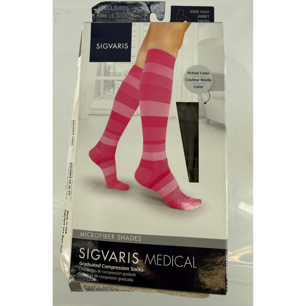 Sigvaris Medical Compression Knee High Socks 20-30 mmHg Navy Mini Stripe LS New